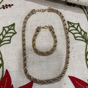 Vintage Elegant Gold and Silver Twisted Rope Jewelry Set